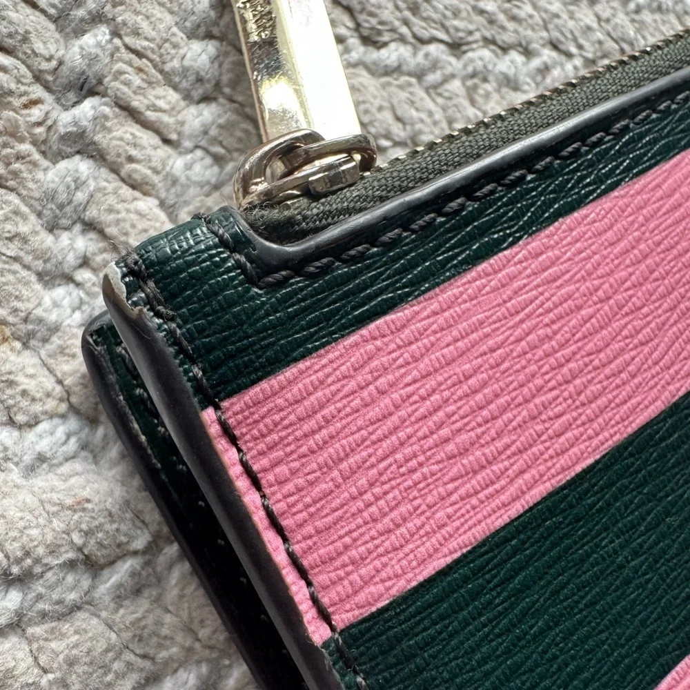 Kate Spade Sylvia Pink and Green Stripe Bifold Wallet